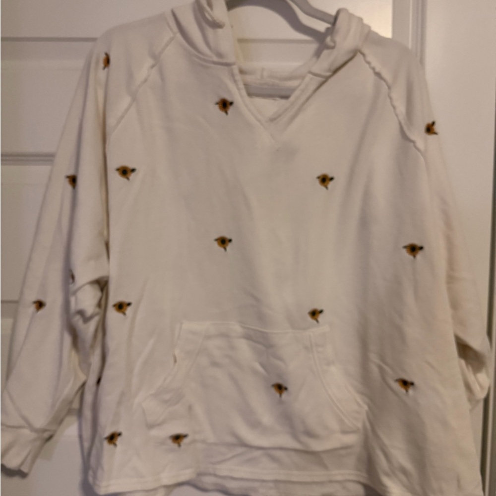 Maurices White Hooded V-Neck Sweater with Floral Accents